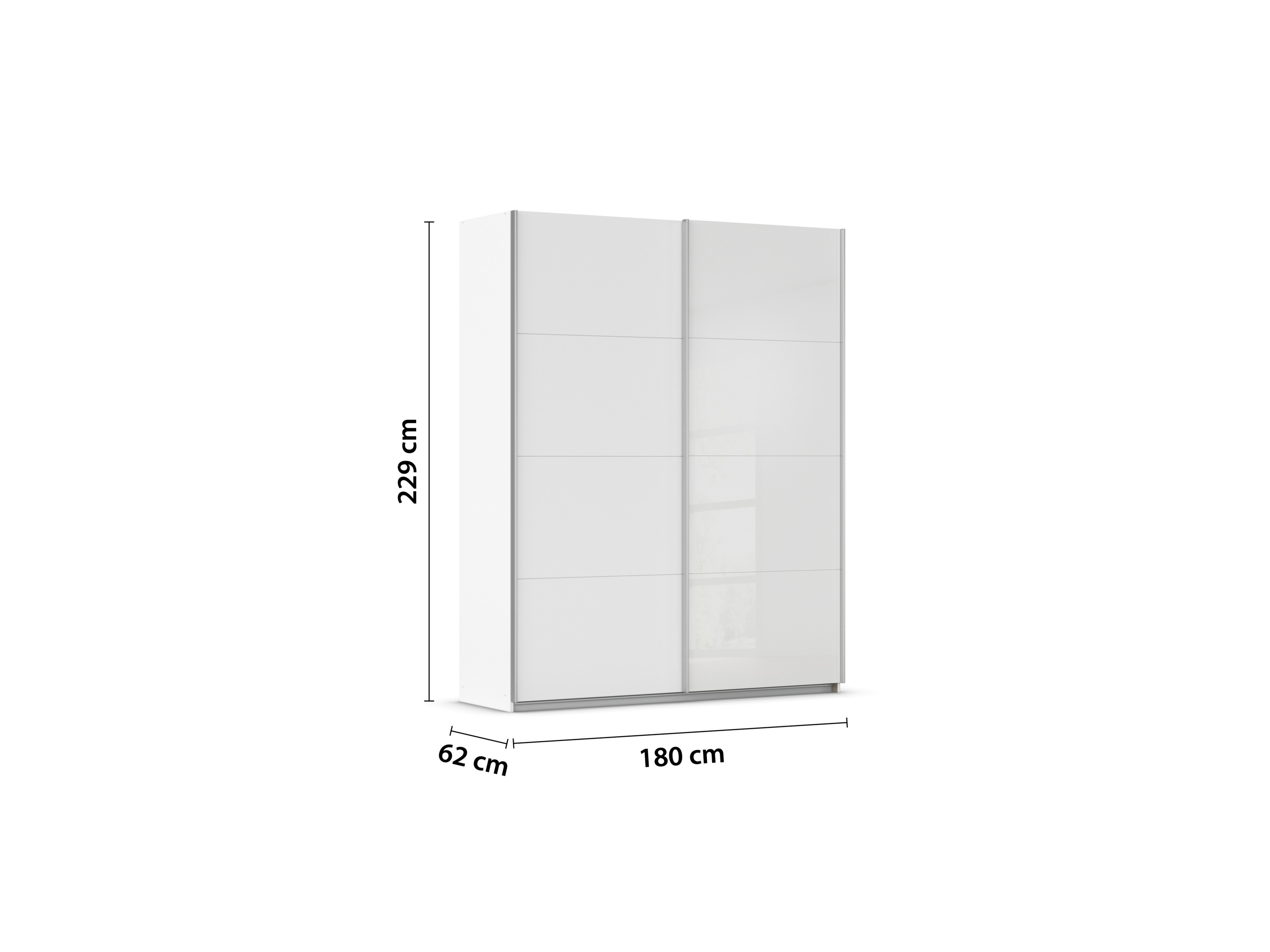 Thumbnail - rauch ORANGE Quadra Schwebetürenschrank mit Glaselementen (Classic-Zubehör, Korpus:Weiß, Glas:Weiß, 181 x 230 cm)