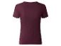 Rückenansicht eines kurzärmeligen gerippten Damen-T-Shirts in Bordeaux.