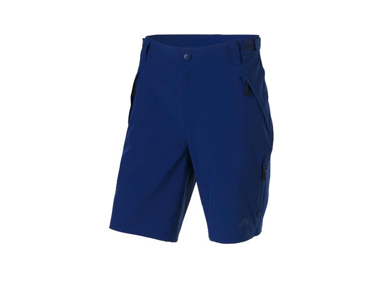 Dunkelblaue Herren-Shorts mit Reißverschlusstaschen und verstellbarem Bund.