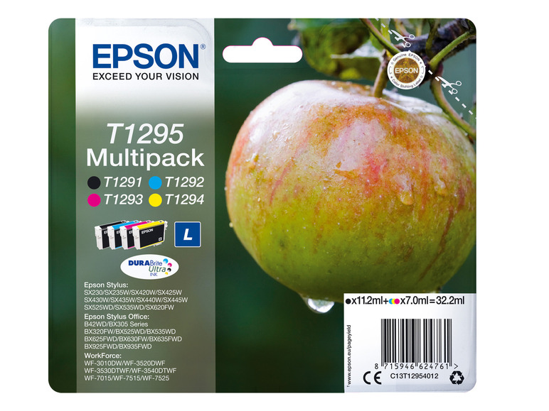 Gehe zu Vollbildansicht: EPSON »T1295« Apfel Multipack Tintenpatronen Schwarz/Cyan/Magenta/Gelb - Bild 1
