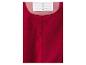 Rote Fleecejacke mit rosa Kragen und weißem Etikett mit drei Zeilen für Name und Telefonnummer.