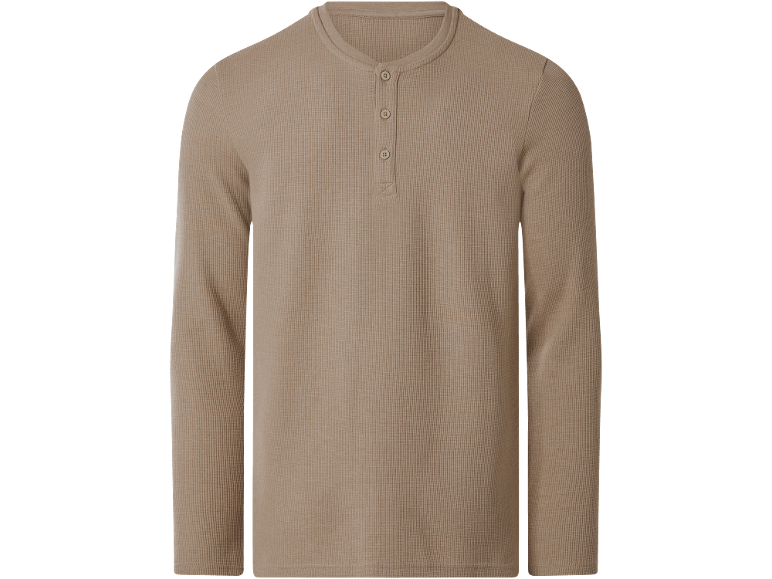 Beiges Herren-Langarm-Henley-Shirt aus Waffelstrick