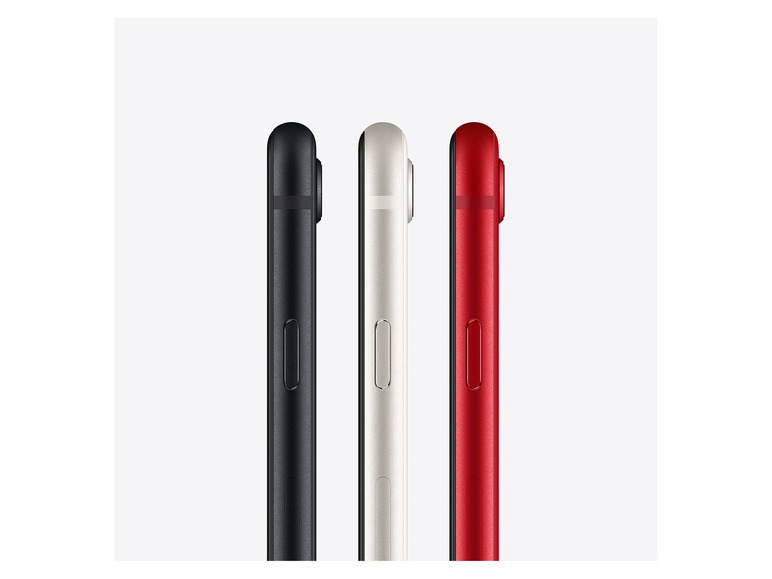 Schwarze, silberne und rote iPhones in Nahaufnahme.