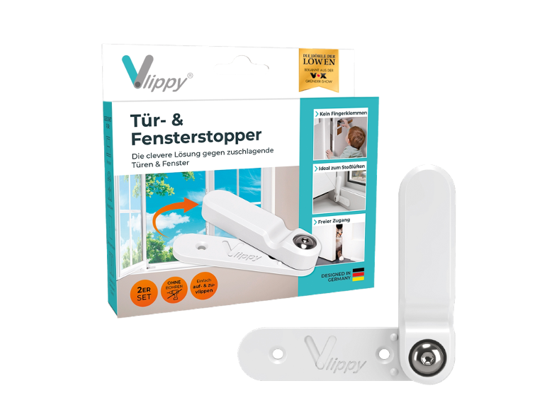 Tür- und Fensterstopper mit cleverem Design gegen Zuschlagen, ohne Bohren.
