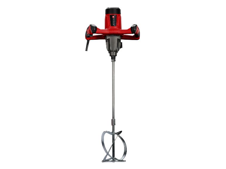 Roter Elektromixer für Baumaterialien mit Rührwerk.