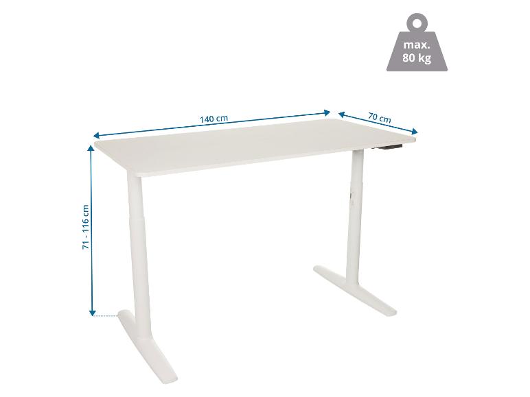 Weißer höhenverstellbarer Schreibtisch, 140x70 cm, Höhe 71-116 cm, max. 80 kg.