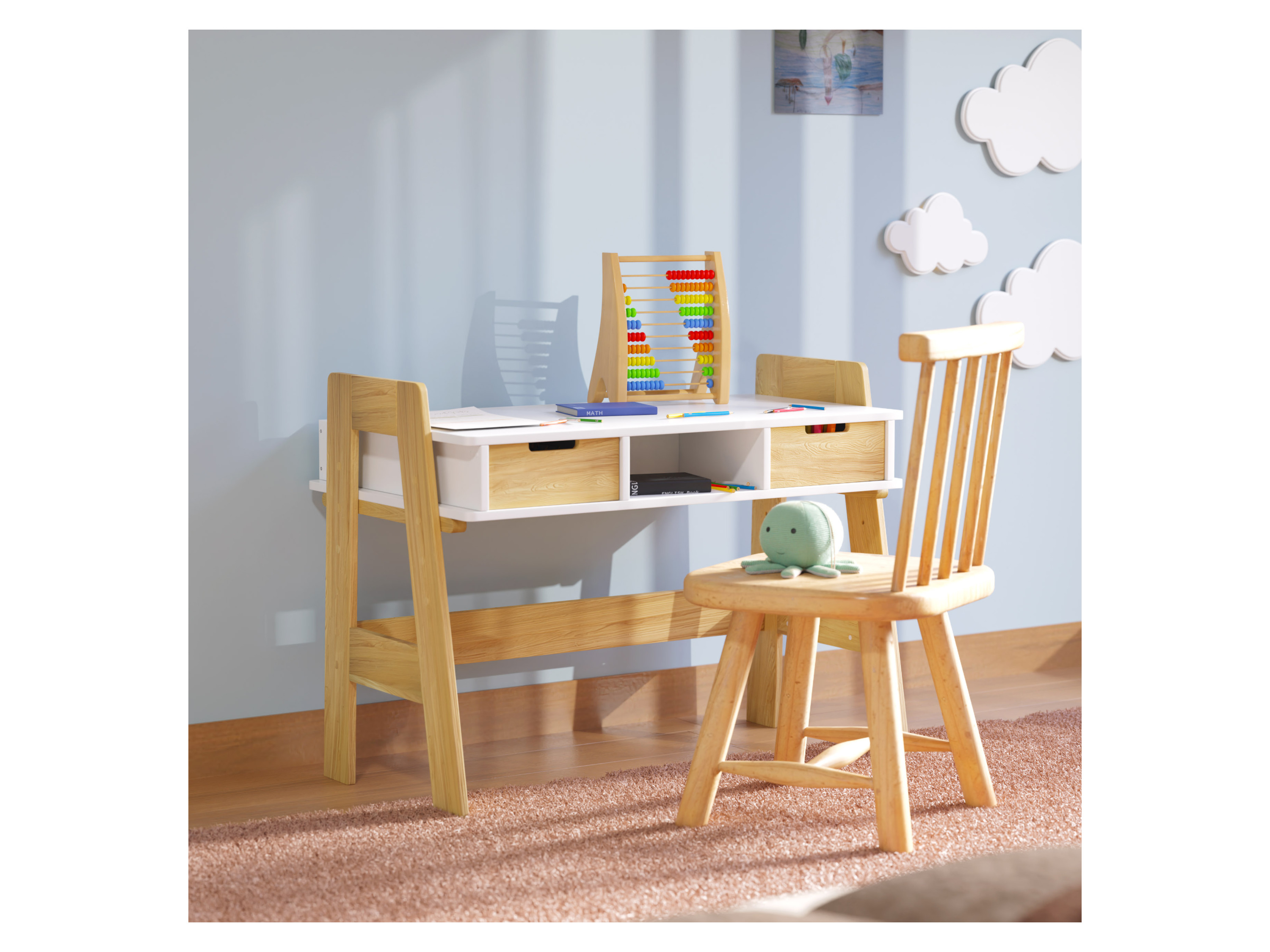 Thumbnail - Juskys Kinderschreibtisch (höhenverstellbar, Weiß)""