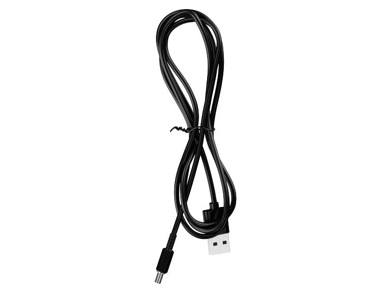 Schwarzes aufgerolltes USB-Kabel mit USB-A und Mini-USB Anschlüssen