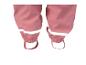 Rosa Kinder-Regenhose mit reflektierenden Details und Fußschlaufen.