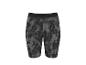 Schwarze und graue Sportshorts mit abstraktem Muster und elastischem Bund.