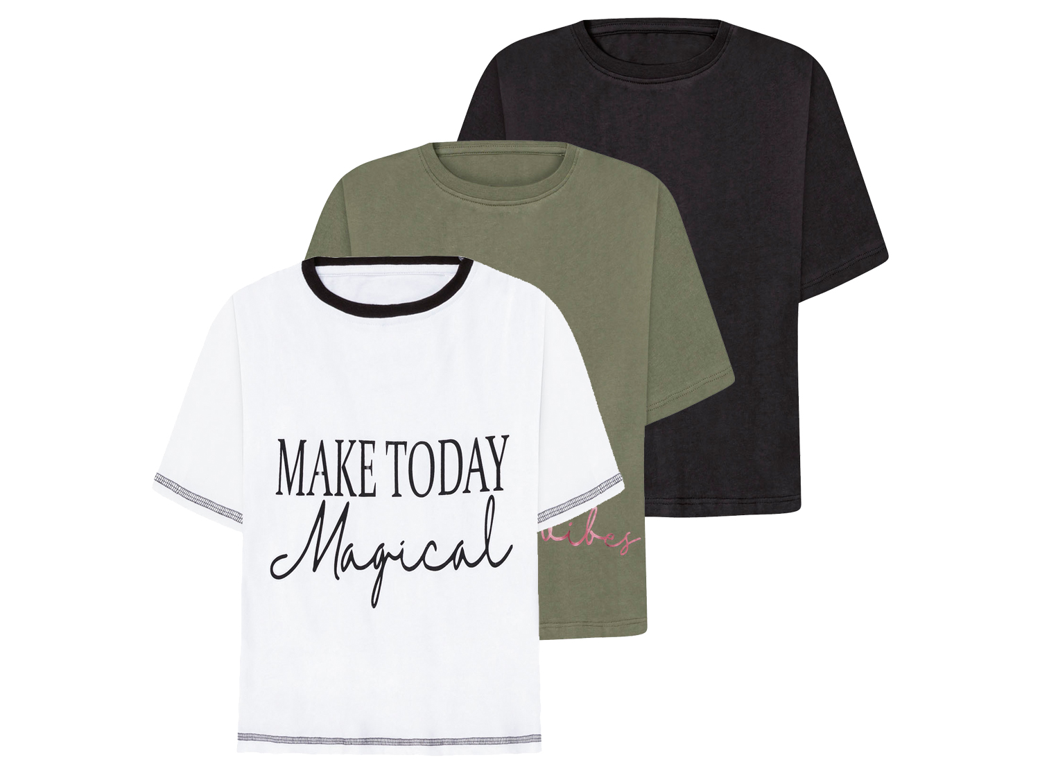 pepperts!® Kinder Mädchen T-Shirt 3er (134/140, schwarz/grau/weiß)““ | sodass das Garn direkt und ohne weitere Färbevorgänge weiterverarbeitet werden kann. 1 x mit Pailletten, 1 x mit Stickerei Toller Effekt durch Wendepailletten: Motiv ändert sich beim Darüberstreichen Schwarz/grau/weiß: Angenehmer Tragekomfort durch reine Baumwolle 1 x mit Metallic-Print, 1 x mit Statement-Print Material Lila/pink/hellgrau: 100 % Baumwolle Grau: 98 % Baumwolle, 2 % Viskose Schwarz/grau/weiß: 100 % Baumwolle Pflegehinweise Lila: Waschen bei max. 40 °C (Pflegeleicht) Pink/hallgrau, schwarz/grau/weiß: Waschen bei max. 40 °C Nicht bleichen Schonende Trocknung im Wäschetrockner bei max. 60 °C Bügeln bis 150 °C (Stufe 2). Dampfbügeleisen kann verwendet werden Nicht trockenreinigen Größen 134/140 – 158/164 Meine Lidl-Größe – so einfach gehts Einfach den Lidl-Größenrechner besuchen. Für deine Personengruppe und Produktgruppe die gemessenen Körpermaße eintragen und dann den Berechnen-Button betätigen. Schon wird dir deine Größe angezeigt.““