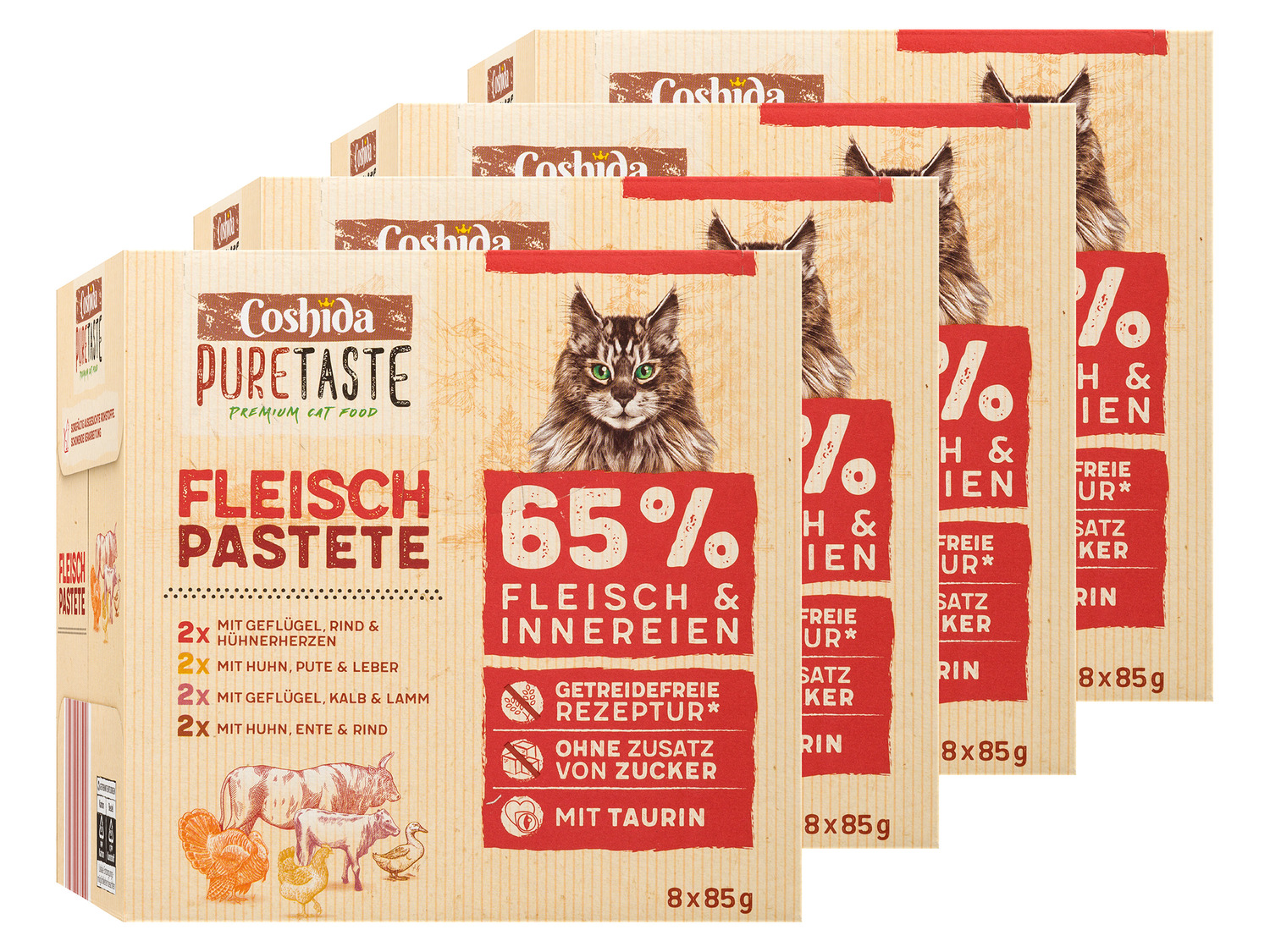 COSHIDA Pure Taste Katzennassnahrung Fleisch Pastete Multipack 4 x 680 g