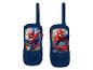 Zwei blaue Walkie-Talkies mit Spiderman-Grafiken und Stadtszene im Hintergrund.
