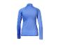 Blaues Langarm-Sportshirt mit Stehkragen, von hinten gesehen.