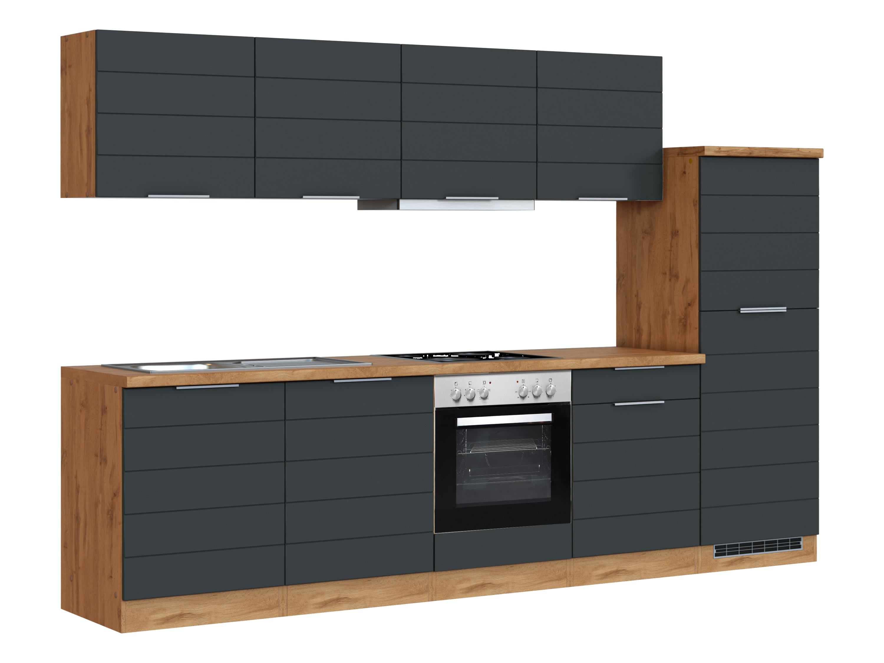 Thumbnail - HELD Küchenzeile »Bonn«, mit Elektrogeräten (300 cm, wotaneiche/ matt grau)