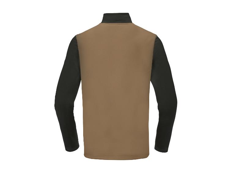 Schwarz-braunes Langarm-Sportshirt.