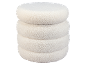 Runder weißer Bouclé-Pouf mit geschichtetem Design.