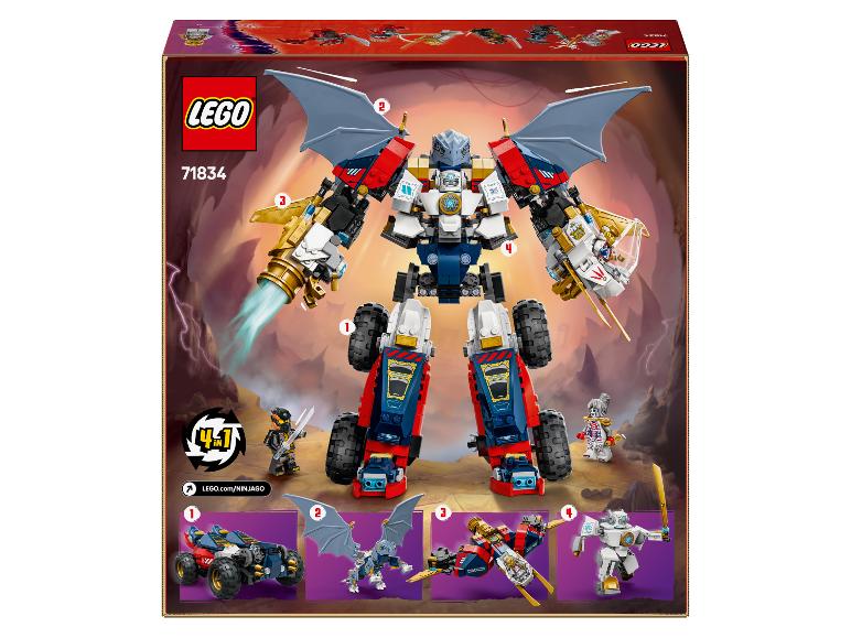LEGO Ninjago 4-in-1 Mech-Set 71834, mit einem großen Mech und vier kleineren Bauten.