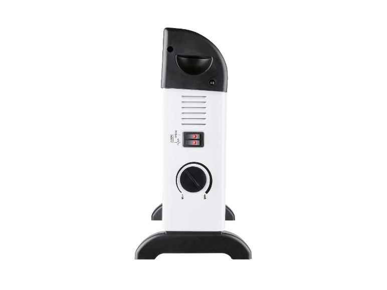 Weißer und schwarzer Elektroheizer mit Thermostat und Leistungsschaltern