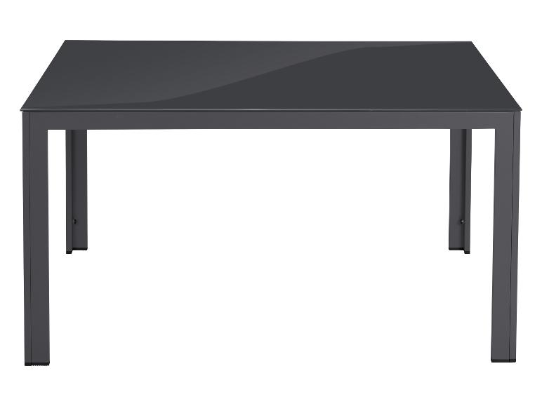 Grauer rechteckiger Esstisch mit Glasplatte