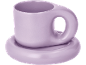 Lila Tasse und Untertasse im modernen, abgerundeten Design.