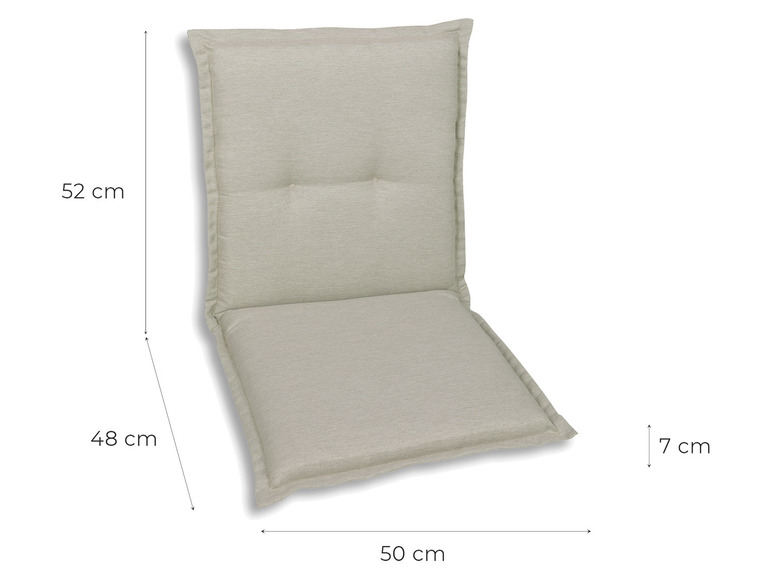 Beige Sitzkissen mit Rückenlehne für Stühle.