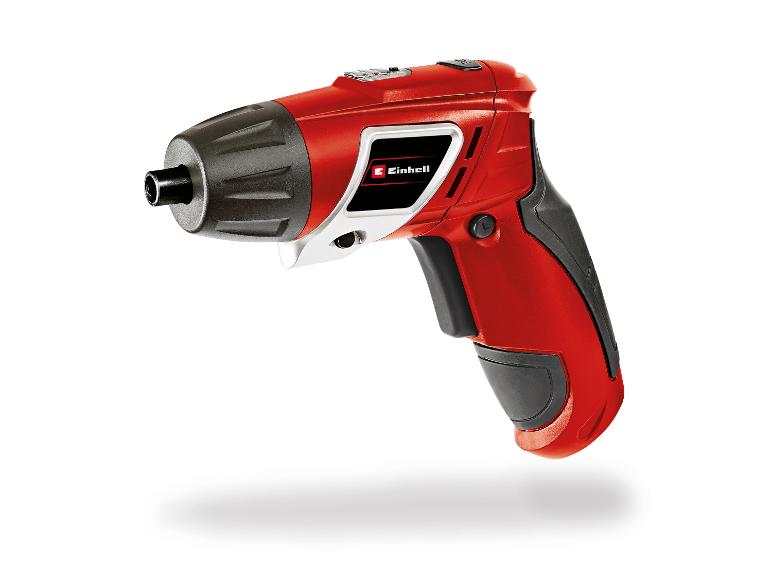 Rot-schwarzer Akkuschrauber mit ergonomischem Griff.