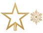 Ein goldener Stern und eine Schneeflocke, Christbaumschmuck.