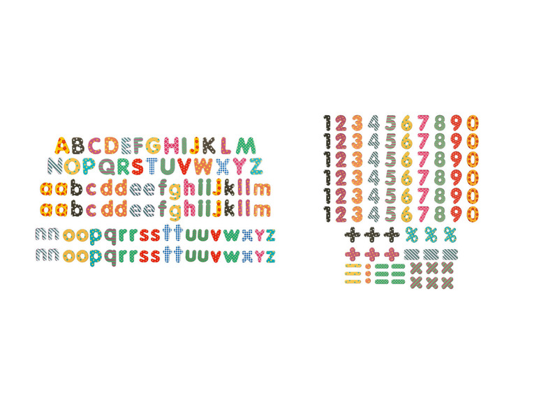 Ein Satz mit Buchstaben, Zahlen und Symbolen mit Mustern.