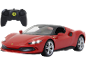 Rotes ferngesteuertes Spielzeugauto mit leuchtenden Scheinwerfern und Fernbedienung.