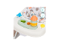 Baby-Lauflernhilfe-Aktivitätstablett mit bunten Spielsachen und Blattmotiven.