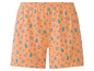 Orangefarbene Shorts mit Donut- und Eiscreme-Muster.