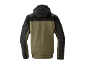 Zweifarbige Herren-Outdoorjacke in Olivgrün und Schwarz mit Kapuze.