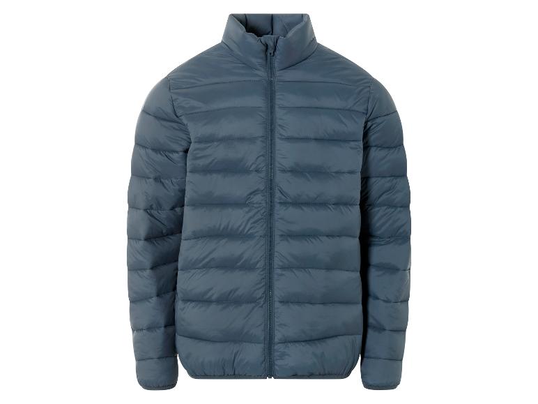 Eine dunkelblaue Steppjacke mit Reißverschluss.