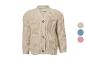 Beige Strickjacke mit Knöpfen und Taschen, mit Farboptionen an der Seite.