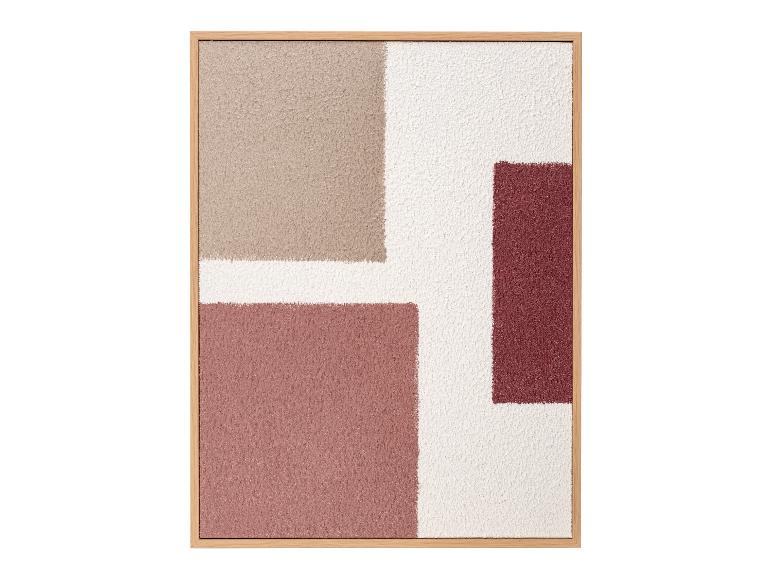 Abstraktes Gemälde mit strukturierten Farbblöcken in Beige-, Weiß- und Rotbrauntönen, gerahmt.