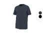 Dunkelblaues Kurzarm-T-Shirt mit drei Farboptionen auf der rechten Seite: Dunkelblau, Schwarz und Weiß.