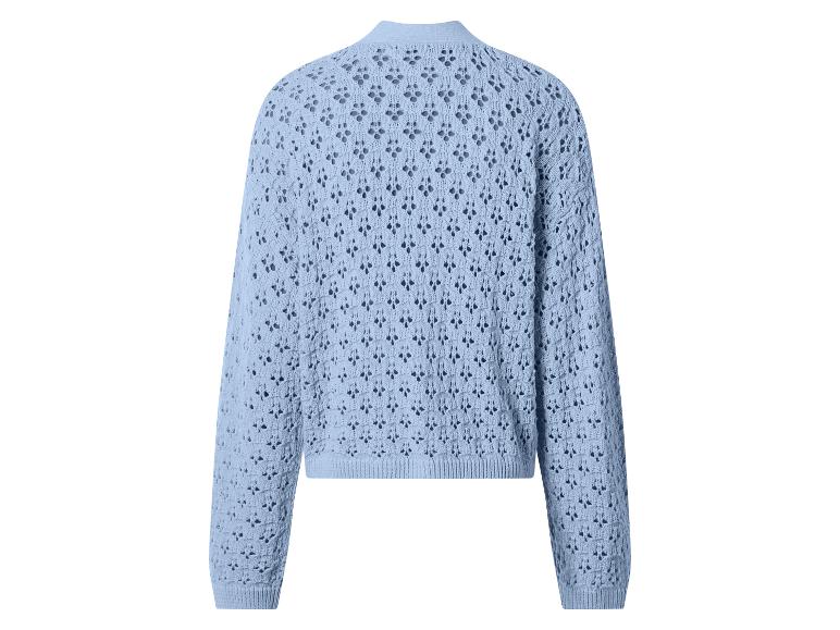 Hellblaue Damen-Strickjacke mit Lochmuster, Rückansicht