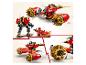 LEGO Ninjago Set mit rotem Fahrzeug, Roboter und Minifiguren.