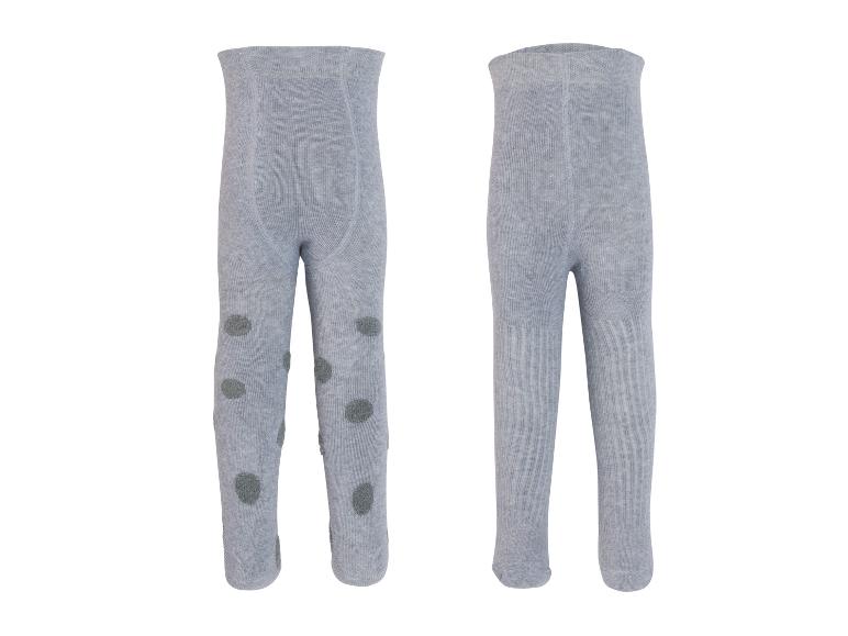 LUPILU® Baby Strickstrumpfhose in Grau mit Anti-Rutsch-Noppen, Vorder- und Rückseite.
