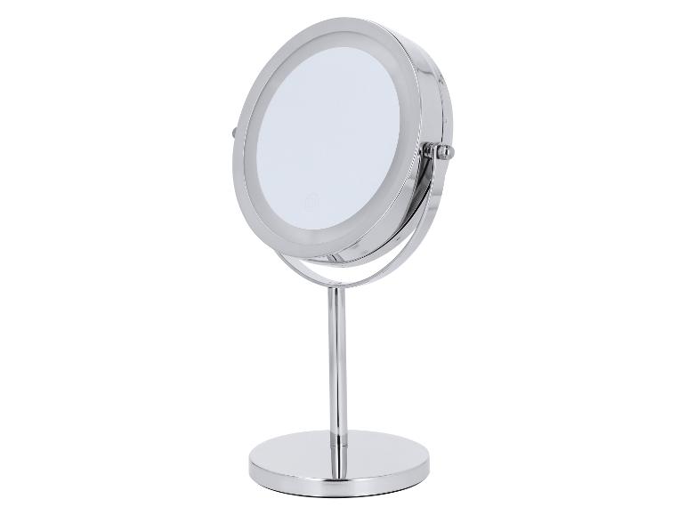 Runder Chrom-Kosmetikspiegel mit LED-Beleuchtung und stabilem Standfuß