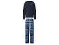 Herren-Pyjama in Marineblau mit Langarmshirt und blau karierter Hose.
