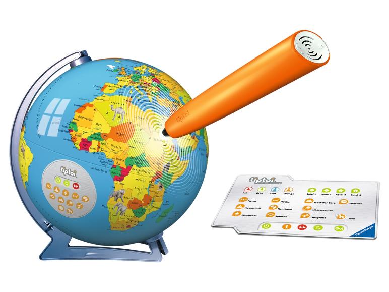 Ein Tiptoi Globus mit interaktivem Stift, um die Welt zu entdecken.