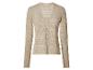 Beige, langärmelige Strickjacke mit Lochmuster für Damen