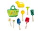 Kinder-Gartenset mit Enten-Tasche, Gießkanne, Schaufeln, Rechen und Pflanzensteckern.