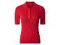 Rotes geripptes Poloshirt mit kurzen Ärmeln und Knöpfen.