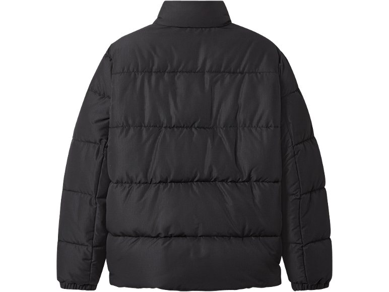 Schwarze Herren-Pufferjacke, Rückansicht.