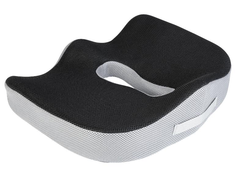 Ergonomisches Sitzkissen in Schwarz und Grau.