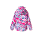 Bunte Kinderjacke mit verspieltem Fuchs- und Blumenmuster, mit Kapuze.
