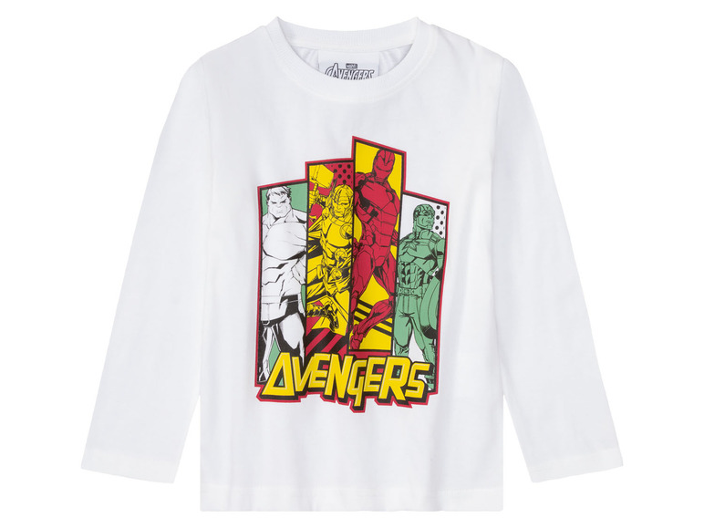 Weißes Langarmshirt mit Avengers-Motiv.